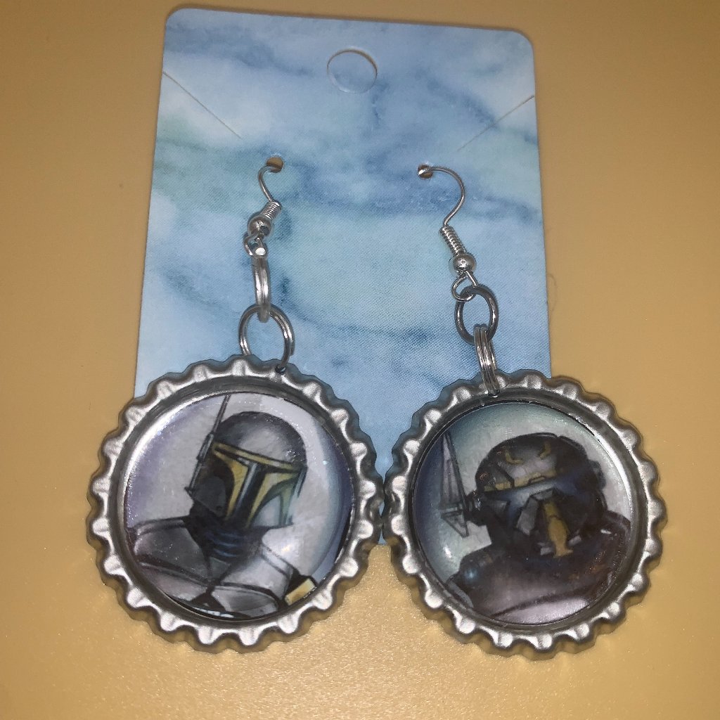 Boba Fett Mandalorian Bottle Cap Earrings